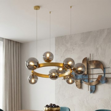 Hanglamp met kabel SOLARI 9xE14/15W/230V goud/rookzwart
