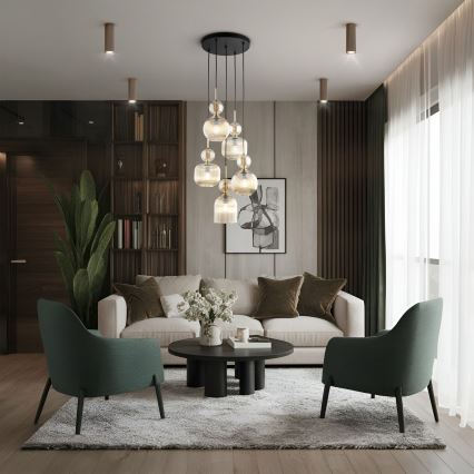 Hanglamp met kabel SOPHIA 5xE14/10W/230V zwart/gerookt beige