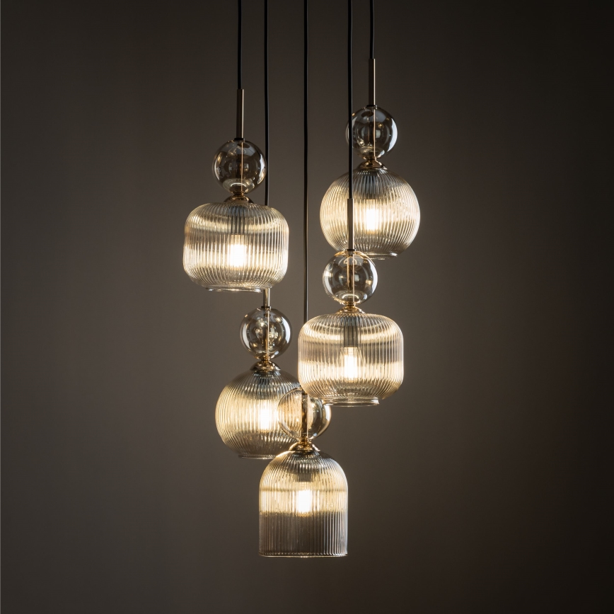 Hanglamp met kabel SOPHIA 5xE14/10W/230V zwart/gerookt beige