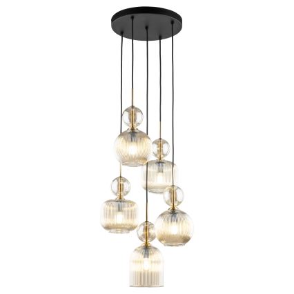Hanglamp met kabel SOPHIA 5xE14/10W/230V zwart/gerookt beige