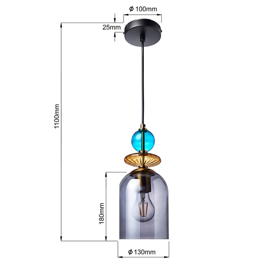 Hanglamp met kabel TROPEA 1xE27/15W/230V zwart/rookblauw/beige