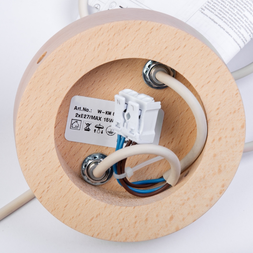 Hanglamp met kabel WOODSTOCK 2xE27/15W/230V hout/crème