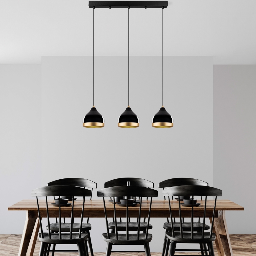 Hanglamp met kabel YILDO 3xE27/40W/230V zwart/goud