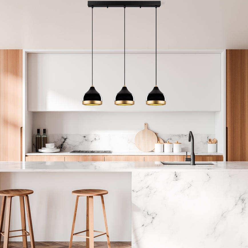 Hanglamp met kabel YILDO 3xE27/40W/230V zwart/goud