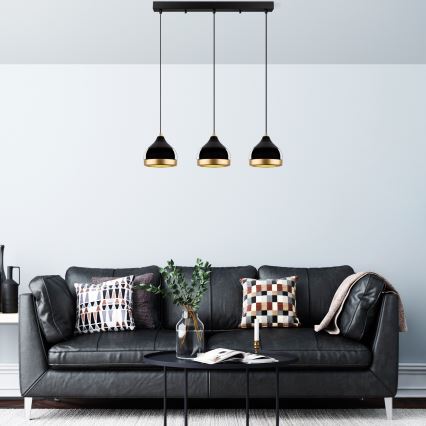 Hanglamp met kabel YILDO 3xE27/40W/230V zwart/goud