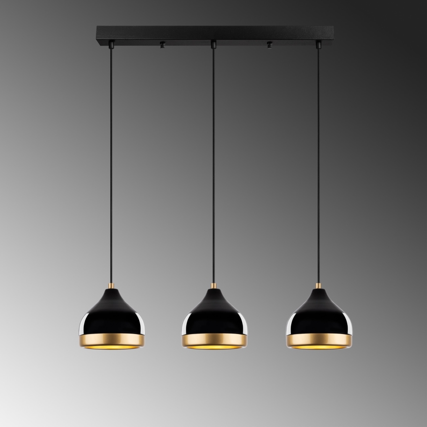 Hanglamp met kabel YILDO 3xE27/40W/230V zwart/goud