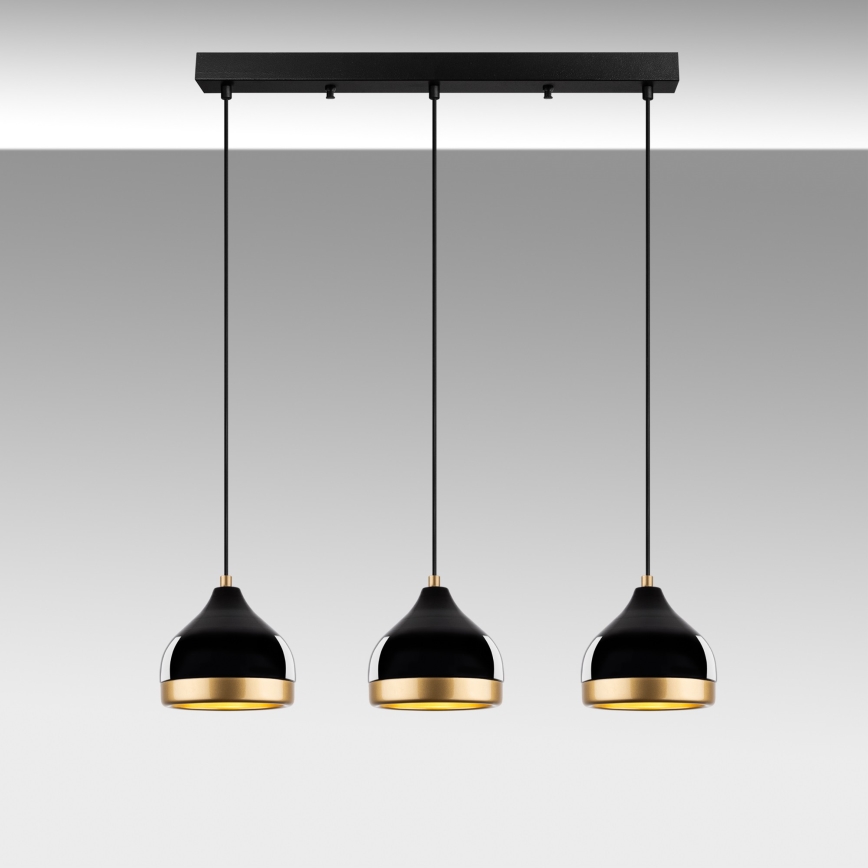 Hanglamp met kabel YILDO 3xE27/40W/230V zwart/goud