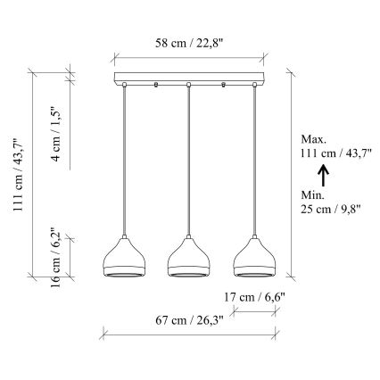 Hanglamp met kabel YILDO 3xE27/40W/230V zwart/goud