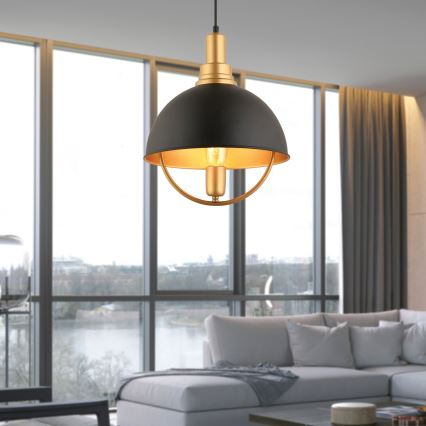 Hanglamp met kabelophanging MONZA 1xE27/40W/230V Ø 30 cm zwart/goud