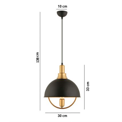 Hanglamp met kabelophanging MONZA 1xE27/40W/230V Ø 30 cm zwart/goud