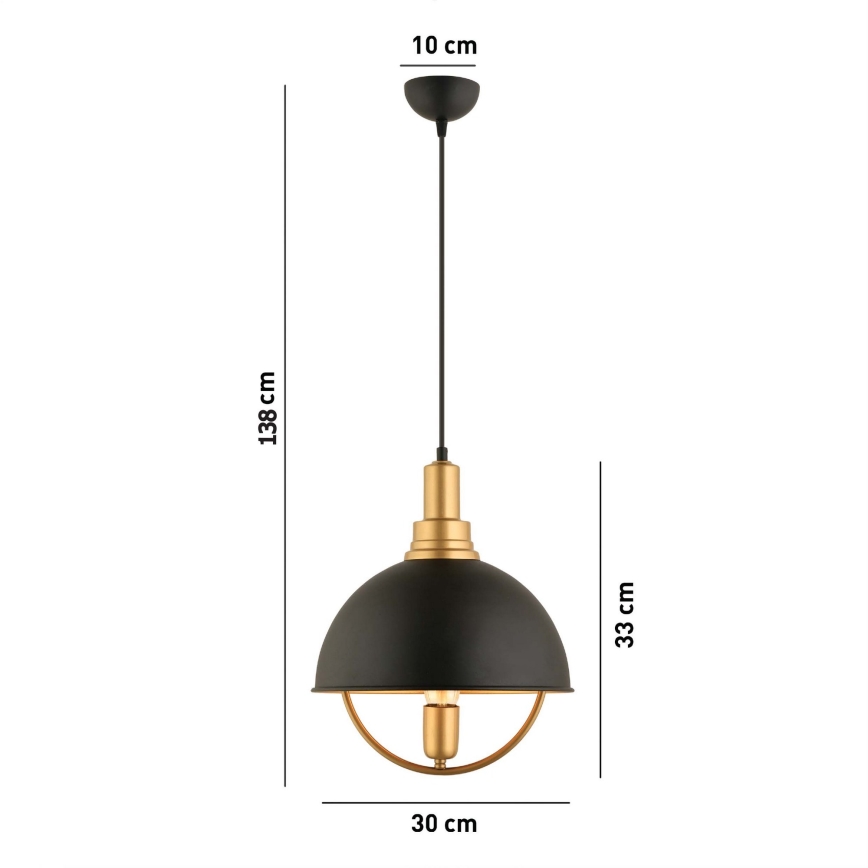 Hanglamp met kabelophanging MONZA 1xE27/40W/230V Ø 30 cm zwart/goud