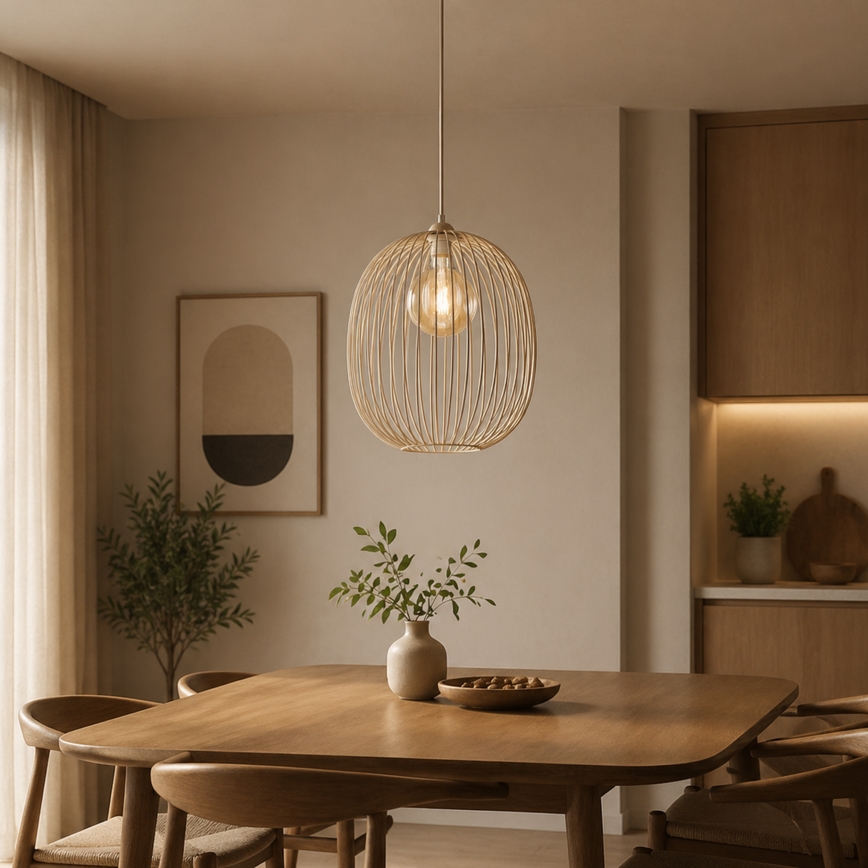 Hanglamp met snoer DESTELLO 1xE27/15W/230V Ø 33 cm beige