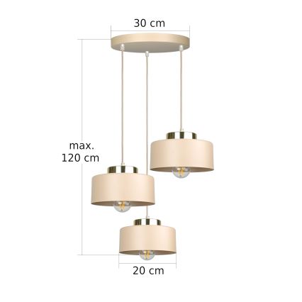 Hanglamp met snoer IGNIA 3xE27/60W/230V beige/goud