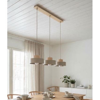 Hanglamp met snoer KIVI, 3x E27/15W/230V, beige