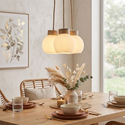 Hanglamp met snoer LOOMIS 3xE27/15W/230V 83 cm beige/eiken
