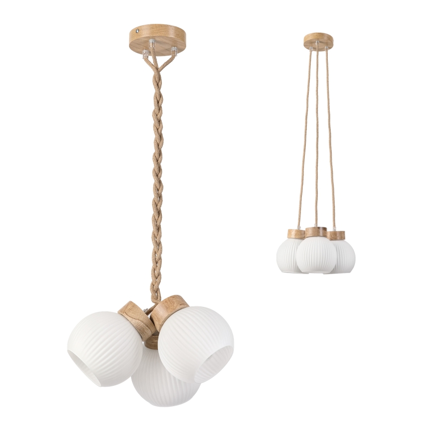 Hanglamp met snoer LOOMIS 3xE27/15W/230V 83 cm beige/eiken
