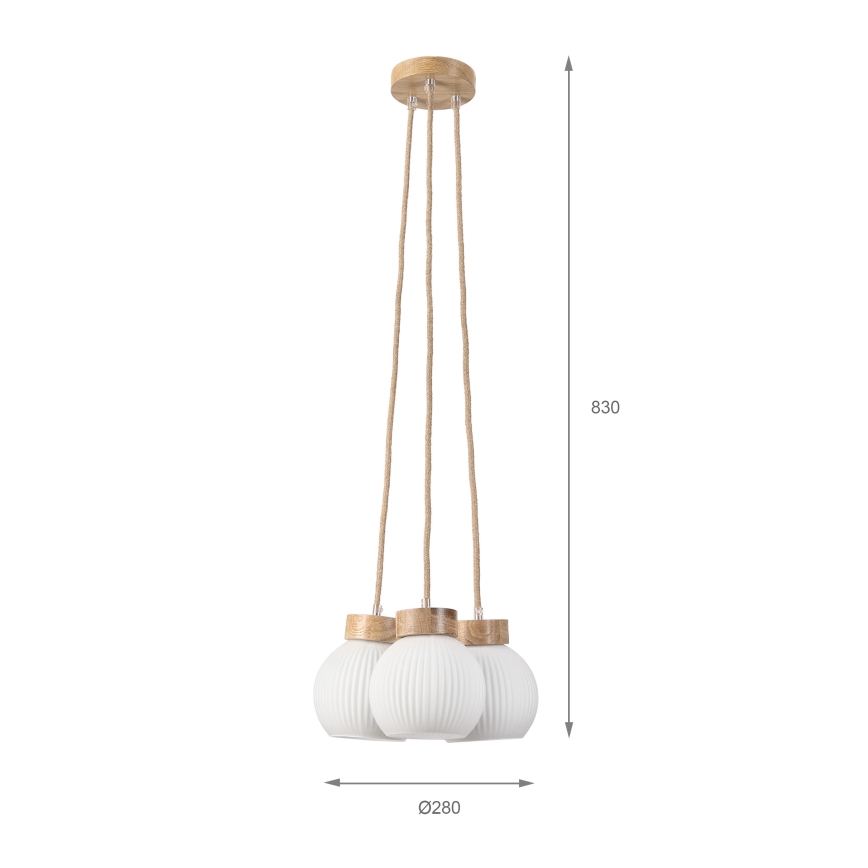 Hanglamp met snoer LOOMIS 3xE27/15W/230V 83 cm beige/eiken