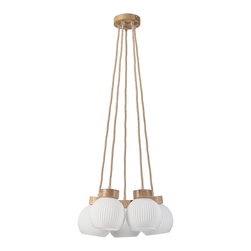 Hanglamp met snoer LOOMIS 5xE27/15W/230V 83 cm beige/eiken