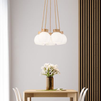 Hanglamp met snoer LOOMIS 5xE27/15W/230V 83 cm beige/eiken