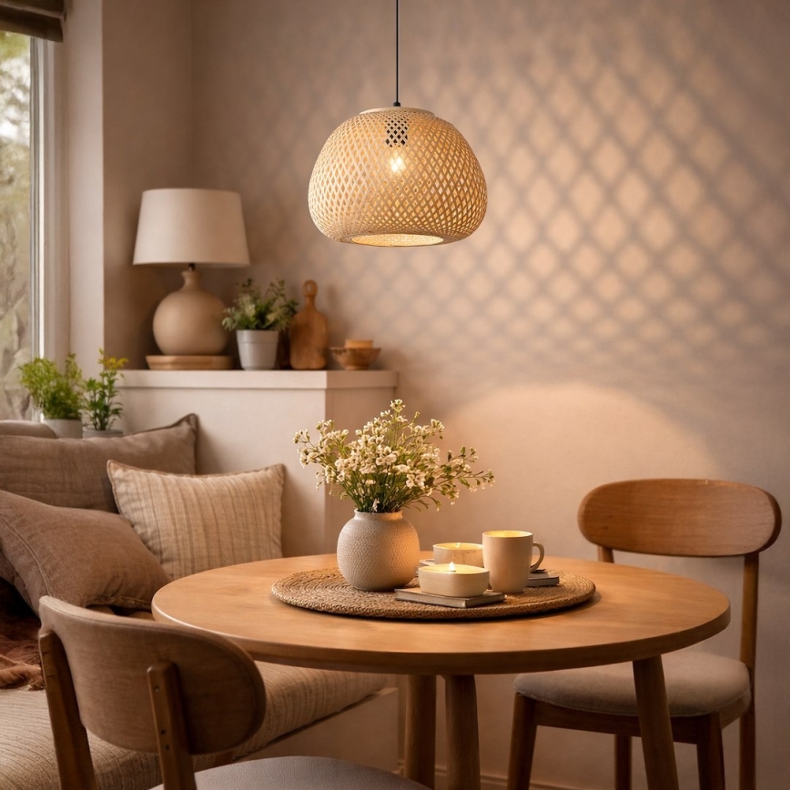 Hanglamp met snoer PETRA 1xE27/15W/230V Ø 35 cm bamboe