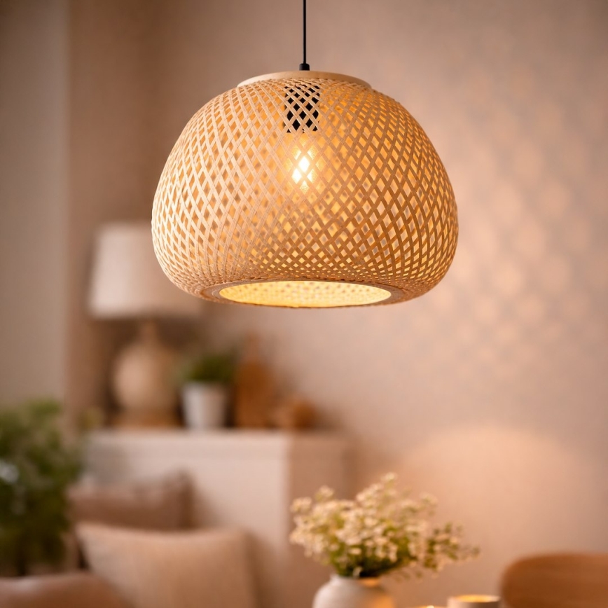 Hanglamp met snoer PETRA 1xE27/15W/230V Ø 35 cm bamboe
