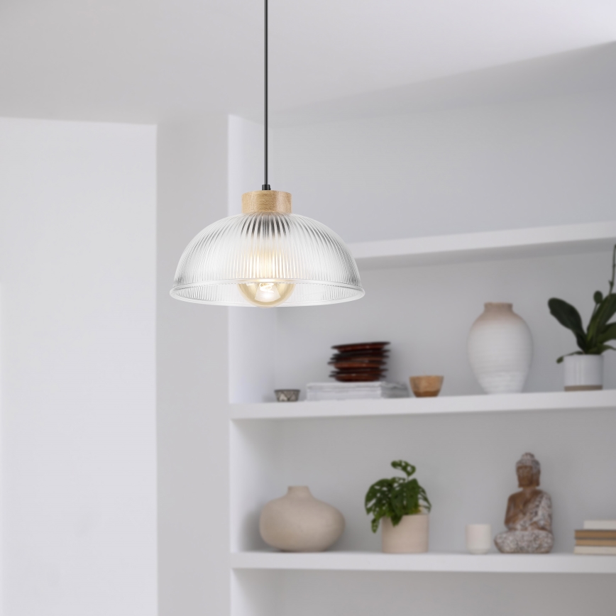 Hanglamp met snoer PIA 1xE27/60W/230V Ø 30 cm eiken