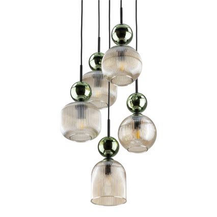 Hanglamp met snoer SOPHIA 5xE14/10W/230V zwart/groen/rookbeige
