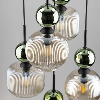 Hanglamp met snoer SOPHIA 5xE14/10W/230V zwart/groen/rookbeige