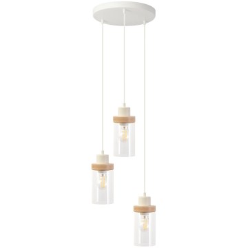 Hanglamp met snoer WOODNEST 3xE27/15W/230V grenen/crème