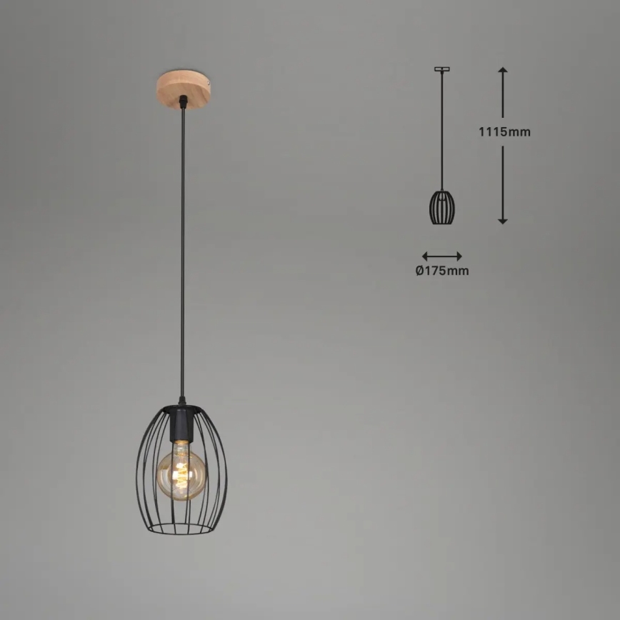 Hanglamp met staaf 1xE27/60W/230V zwart