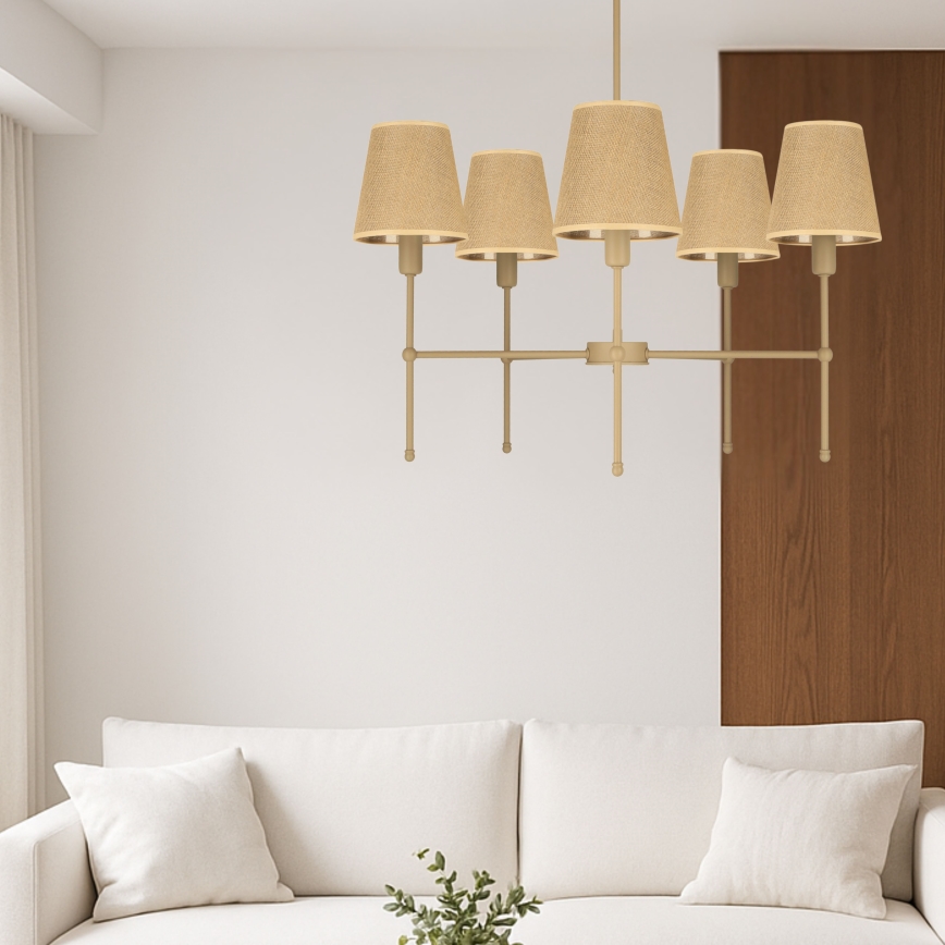 Hanglamp met stang MADELA 5xE14/40W/230V jute/beige