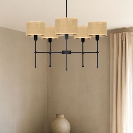 Hanglamp met stang MADELA 5xE14/40W/230V jute/zwart