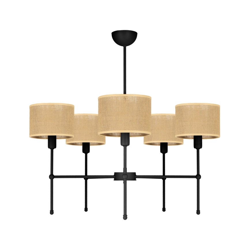Hanglamp met stang MADELA 5xE14/40W/230V jute/zwart