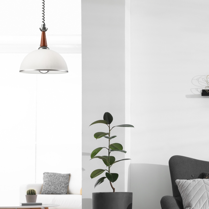 Hanglamp met trekkoord CHIARA 1xE27/60W/230V zilver/bruin/beuken