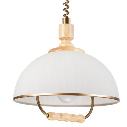 Hanglamp met trekkoord RAMONA 1xE27/60W/230V beige/lichtbruin/grenen