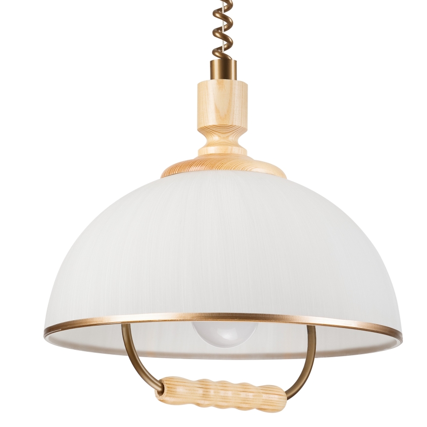 Hanglamp met trekkoord RAMONA 1xE27/60W/230V beige/lichtbruin/grenen