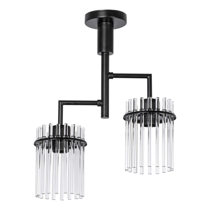 Hanglamp met vaste pendel 2xE27/60W/230V zwart/doorzichtig
