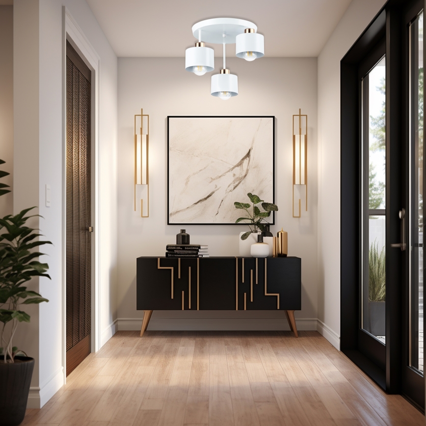 Hanglamp met vaste pendel 3xE27/35W/230V diameter 30 cm wit/goud