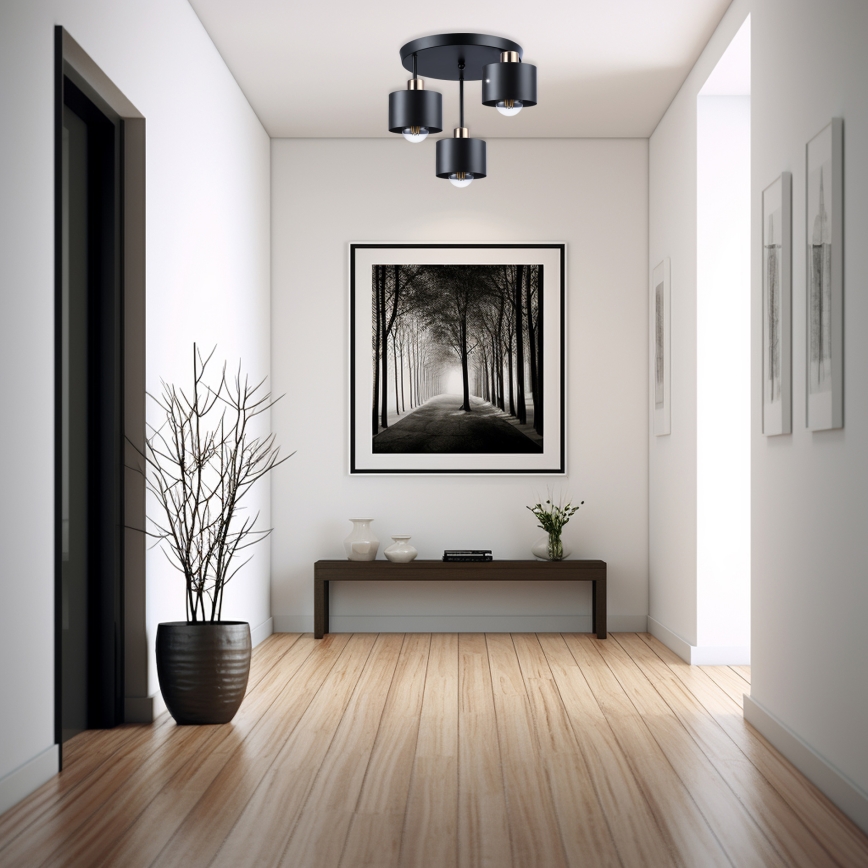 Hanglamp met vaste pendel 3xE27/35W/230V diameter 30 cm zwart/goud