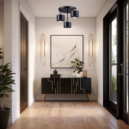 Hanglamp met vaste pendel 3xE27/35W/230V diameter 30 cm zwart/goud