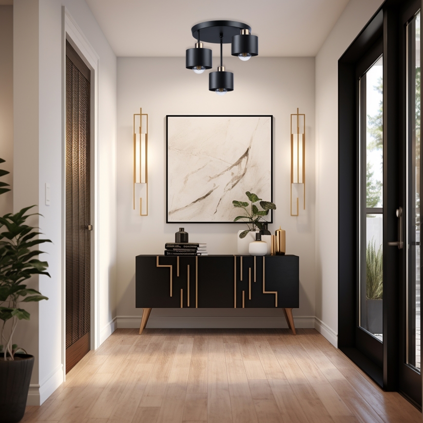 Hanglamp met vaste pendel 3xE27/35W/230V diameter 30 cm zwart/goud