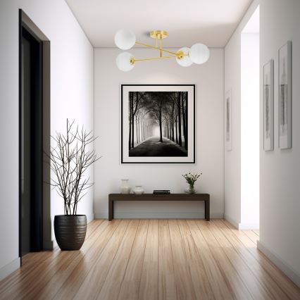 Hanglamp met vaste pendel 4xE27/35W/230V diameter 70 cm goud
