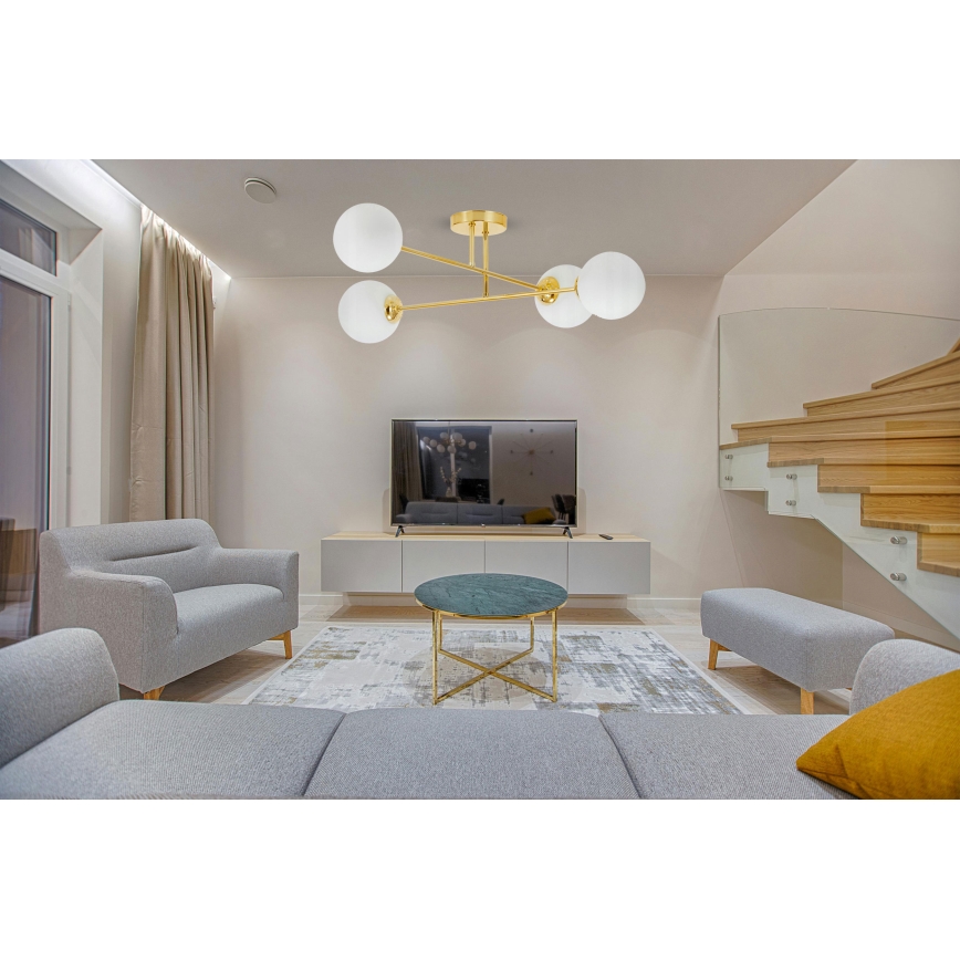 Hanglamp met vaste pendel 4xE27/35W/230V diameter 70 cm goud