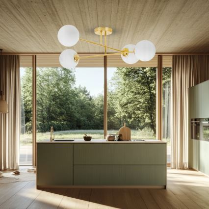 Hanglamp met vaste pendel 4xE27/35W/230V diameter 70 cm goud