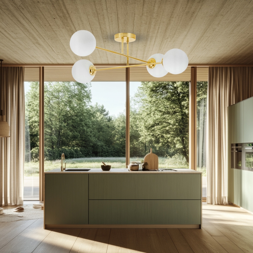Hanglamp met vaste pendel 4xE27/35W/230V diameter 70 cm goud