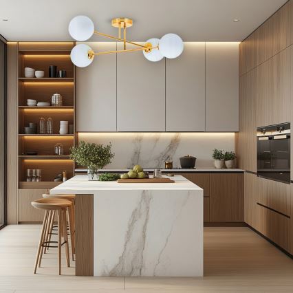 Hanglamp met vaste pendel 4xE27/35W/230V diameter 70 cm goud