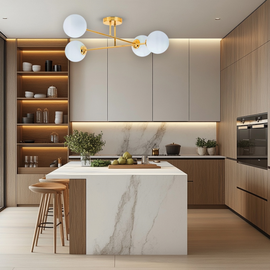 Hanglamp met vaste pendel 4xE27/35W/230V diameter 70 cm goud