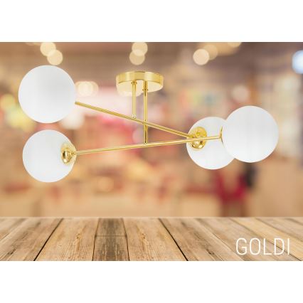 Hanglamp met vaste pendel 4xE27/35W/230V diameter 70 cm goud