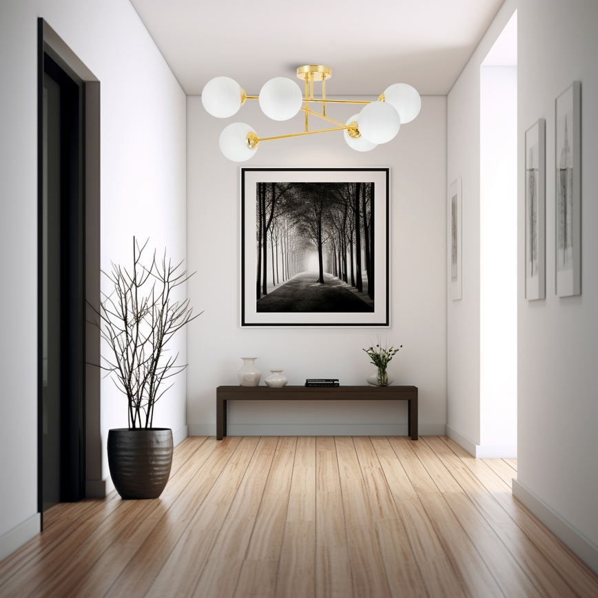 Hanglamp met vaste pendel 6xE27/35W/230V diameter 80 cm goud