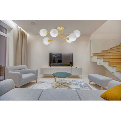 Hanglamp met vaste pendel 6xE27/35W/230V diameter 80 cm goud
